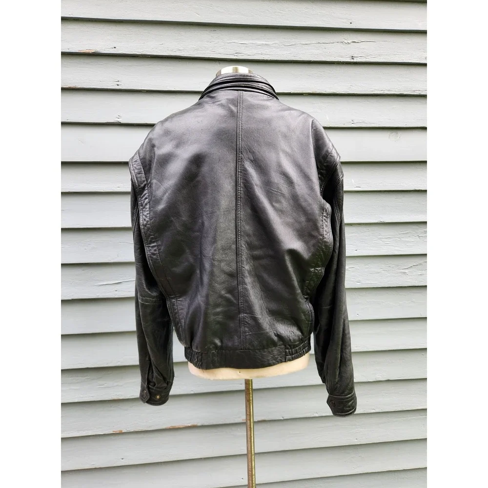 Wilsons Leather Bomber Jacket Black Thinsulate Padded Shoulder Vintage Large